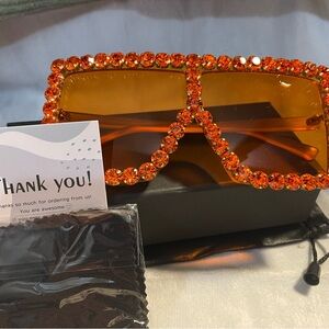 Orange Crystal Embellished Sunglasses